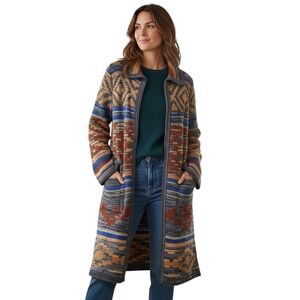Women's Aztec Geometric Long Cardigan Sweater Size S Spense Knits Classic Winter